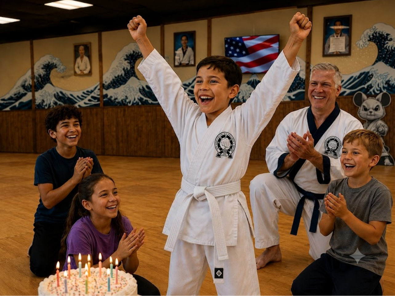 Kids cheering at a Warrior Scholar birthday party in Lawrence