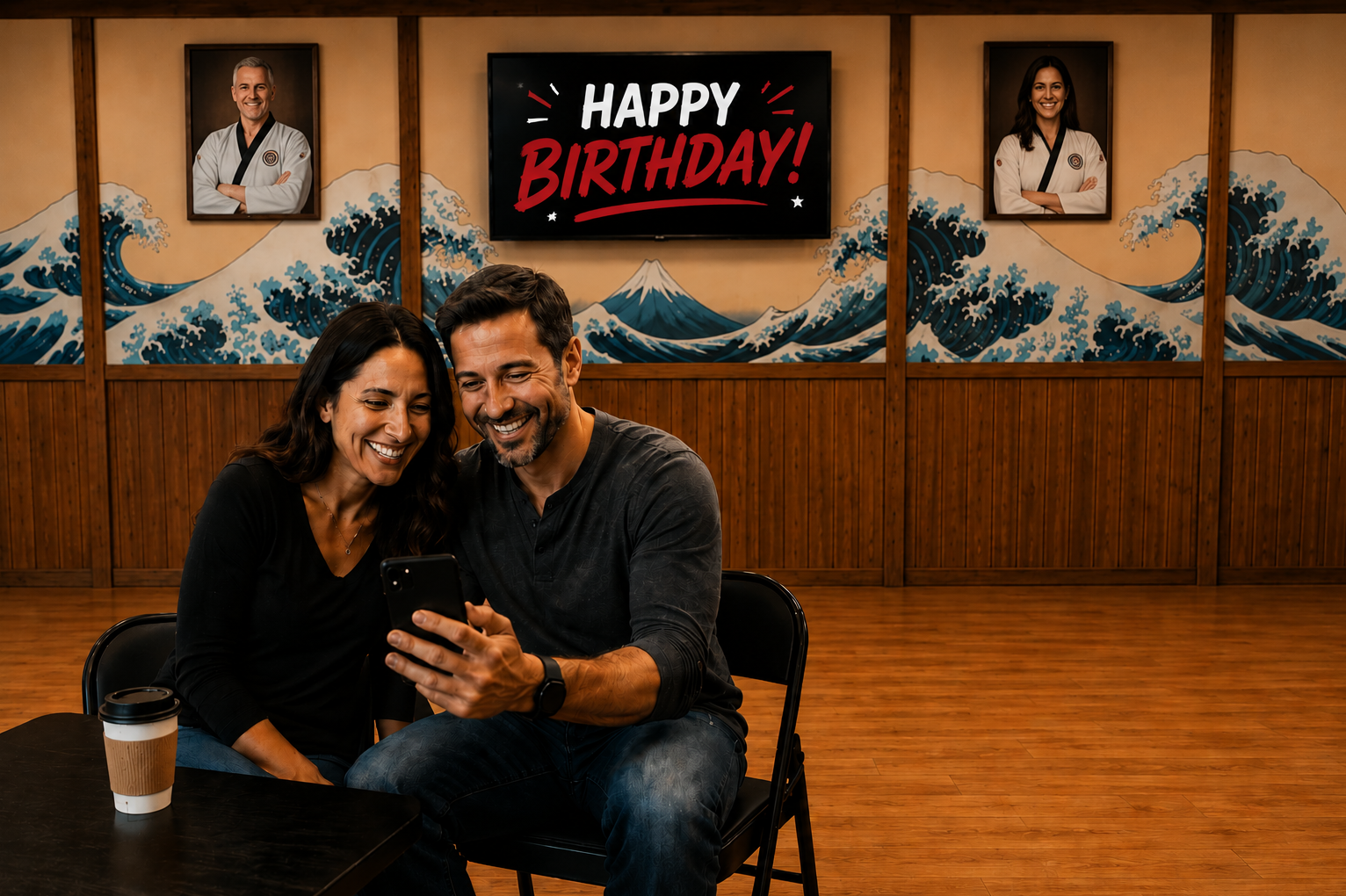 Parents relaxing and watching their child enjoy the karate birthday party