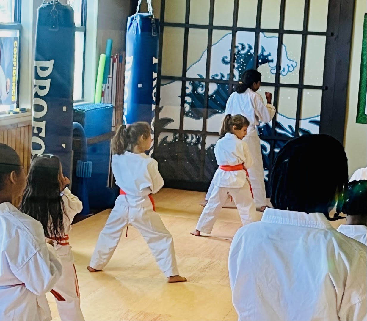 Kids training in class at the Lawrence dojo