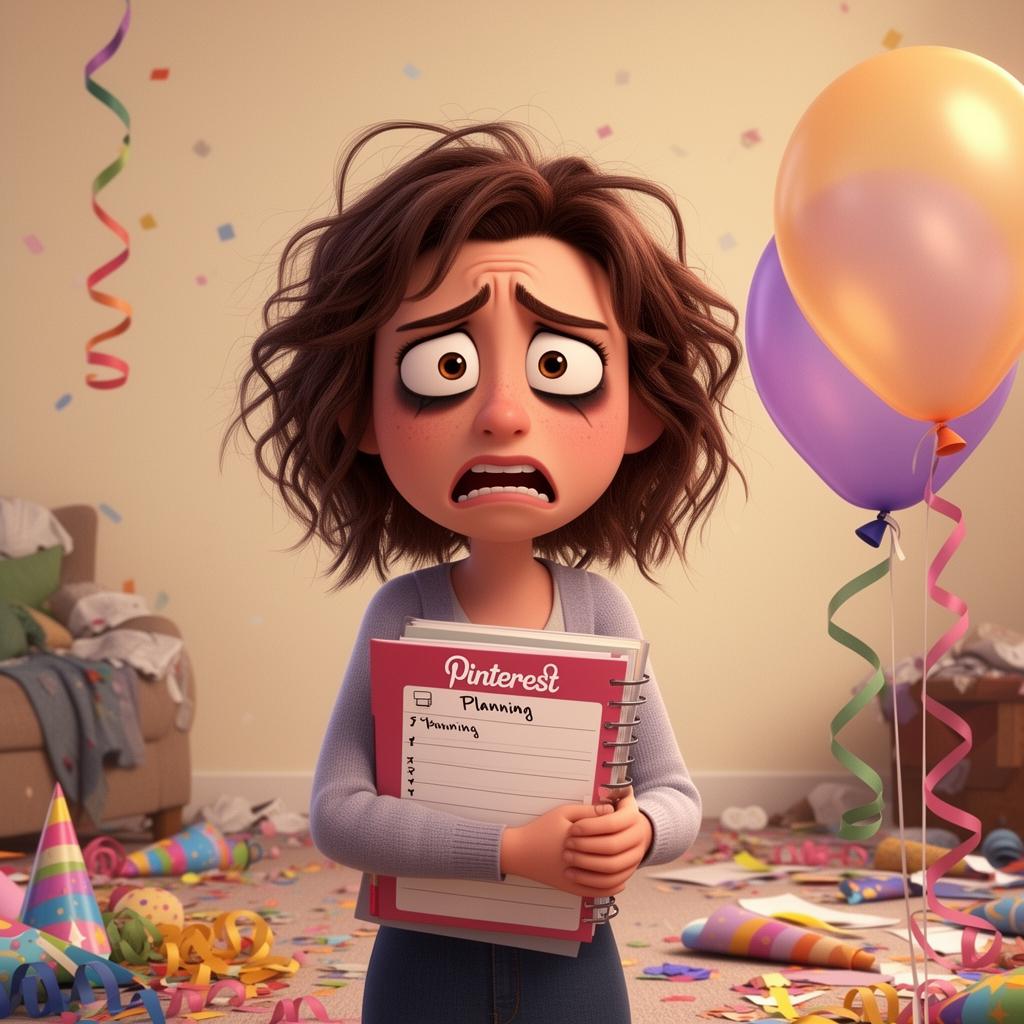 Stressed mom planning a birthday party